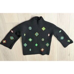 KENZO x H&M Sweater Embroidered Patch Mock Neck Wool  – Black – XS